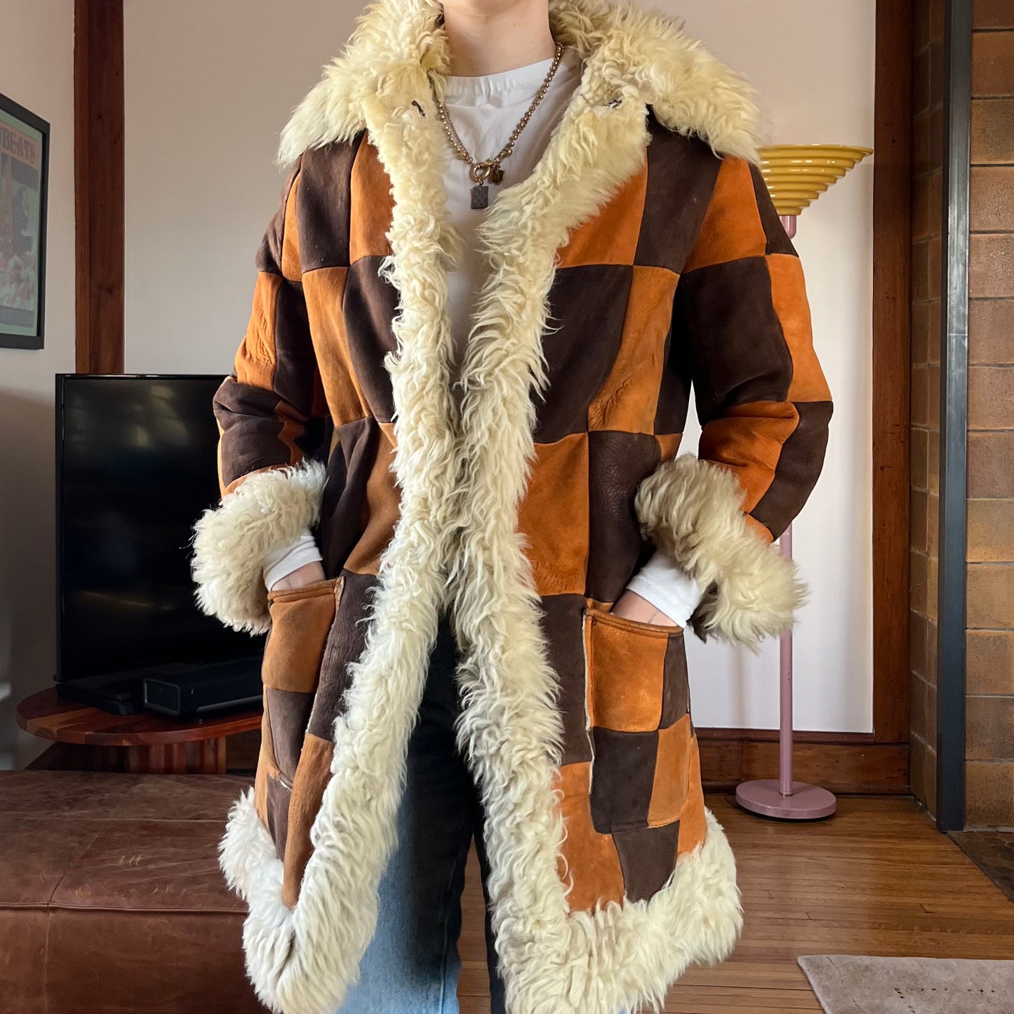 Vintage Checked Shearling Penny Lane Coat